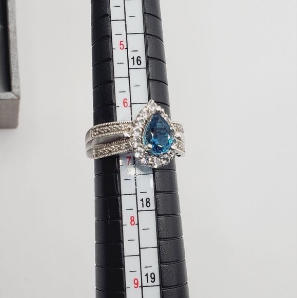 Genuine Pear London Blue & White Topaz 925 Sterling Silver Halo Ring - Picture 6 of 8